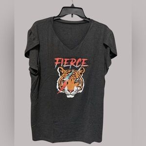 Fierce Women's XL Statement Tee Tiger Face Lightning Bolt Gray New T-shirt